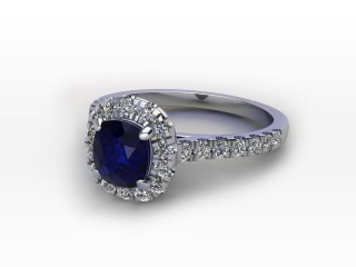 Natural Kanchanaburi Sapphire and Diamond Halo Ring. Hallmarked Platinum (950)-11-0147-8953