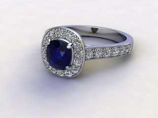 Natural Kanchanaburi Sapphire and Diamond Halo Ring. Hallmarked Platinum (950)-11-0147-8954