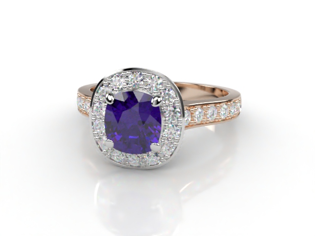 Natural Amethyst and Diamond Halo Ring. Hallmarked 18ct. Rose Gold