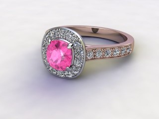 Natural Pink Sapphire and Diamond Halo Ring. Hallmarked 18ct. Rose Gold-11-0424-8954