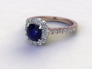 Natural Kanchanaburi Sapphire and Diamond Halo Ring. Hallmarked 18ct. Rose Gold-11-0447-8953