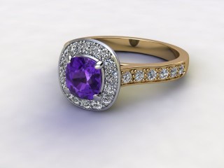 Natural Amethyst and Diamond Halo Ring. Hallmarked 18ct. Yellow Gold-11-2812-8954