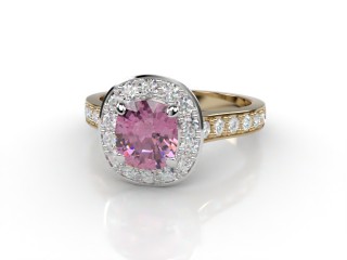 Natural Pink Sapphire and Diamond Halo Ring. Hallmarked 18ct. Yellow Gold-11-2824-8908
