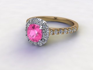 Natural Pink Sapphire and Diamond Halo Ring. Hallmarked 18ct. Yellow Gold-11-2824-8953