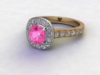 Natural Pink Sapphire and Diamond Halo Ring. Hallmarked 18ct. Yellow Gold-11-2824-8954
