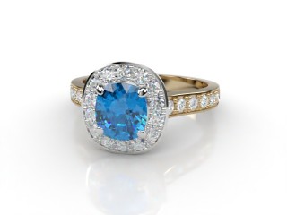 Natural Sky Blue Topaz and Diamond Halo Ring. Hallmarked 18ct. Yellow Gold-11-2838-8908
