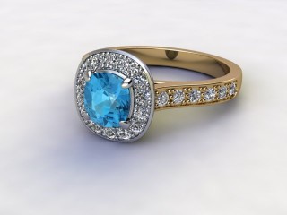 Natural Sky Blue Topaz and Diamond Halo Ring. Hallmarked 18ct. Yellow Gold-11-2838-8954