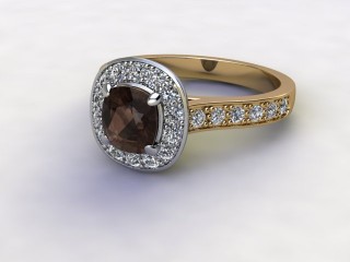 Natural Smoky Quartz and Diamond Halo Ring. Hallmarked 18ct. Yellow Gold-11-2839-8952