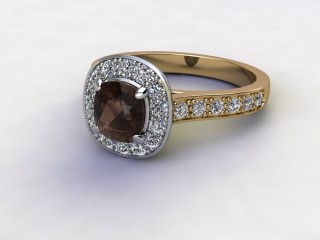 Natural Smoky Quartz and Diamond Halo Ring. Hallmarked 18ct. Yellow Gold-11-2839-8954