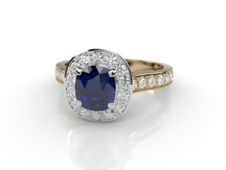 Natural Kanchanaburi Sapphire and Diamond Halo Ring. Hallmarked 18ct. Yellow Gold-11-2847-8908