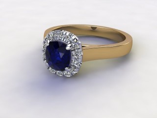 Natural Kanchanaburi Sapphire and Diamond Halo Ring. Hallmarked 18ct. Yellow Gold-11-2847-8913