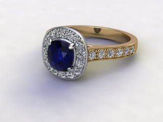 Natural Kanchanaburi Sapphire and Diamond Halo Ring. Hallmarked 18ct. Yellow Gold-11-2847-8952