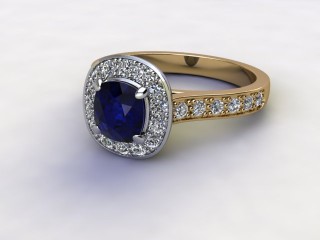 Natural Kanchanaburi Sapphire and Diamond Halo Ring. Hallmarked 18ct. Yellow Gold-11-2847-8954
