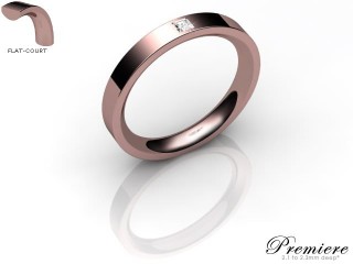 Women's Single Diamond 18ct. Rose Gold 3mm. Flat-Court Wedding Ring-18PG1XPD-3FCXL
