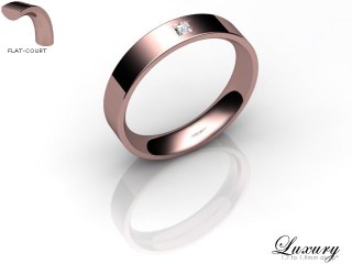 Women's Single Diamond 18ct. Rose Gold 4mm. Flat-Court Wedding Ring-18PG1XPD-4FCHL