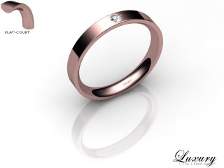 Women's Single Diamond 18ct. Rose Gold 3mm. Flat-Court Wedding Ring-18PG1XRD-3FCHL