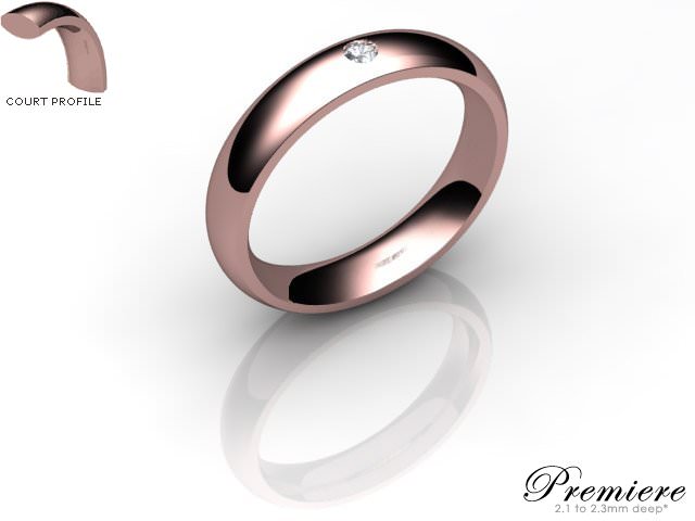 Men's Single Diamond 18ct. Rose Gold 4mm. Court Wedding Ring