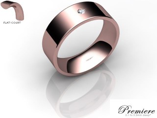 Men's Single Diamond 18ct. Rose Gold 7mm. Flat-Court Wedding Ring-18PG1XRD-7FCXG