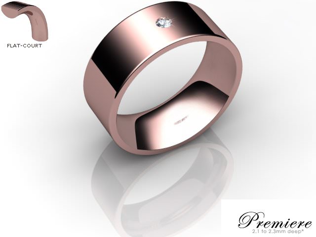 Men's Single Diamond 18ct. Rose Gold 8mm. Flat-Court Wedding Ring