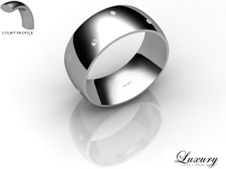 Men's Diamond Scatter 18ct. White Gold 8mm. Court Wedding Ring-18WG10D-8CHG