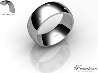 Men's Diamond Scatter 18ct. White Gold 8mm. Court Wedding Ring-18WG10D-8CXG