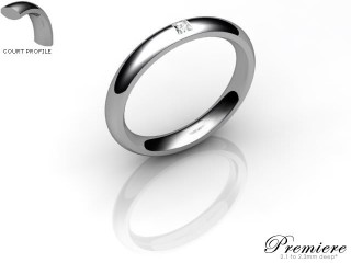 Women's Single Diamond 18ct. White Gold 3mm. Court Wedding Ring-18WG1XPD-3CXL
