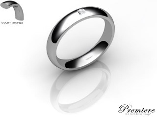 Men's Single Diamond 18ct. White Gold 4mm. Court Wedding Ring-18WG1XPD-4CXG