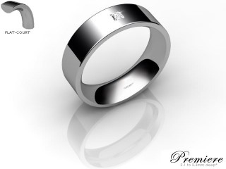 Men's Single Diamond 18ct. White Gold 6mm. Flat-Court Wedding Ring-18WG1XPD-6FCXG