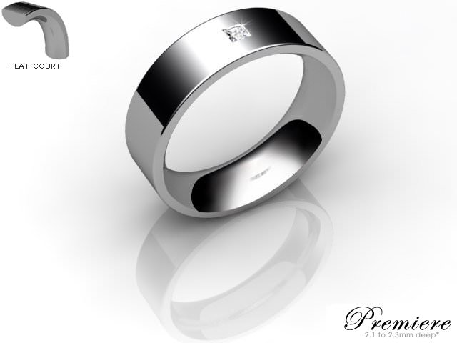 Men's Single Diamond 18ct. White Gold 6mm. Flat-Court Wedding Ring