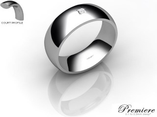 Men's Single Diamond 18ct. White Gold 7mm. Court Wedding Ring-18WG1XPD-7CXG