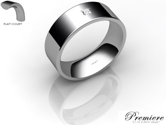 Men's Single Diamond 18ct. White Gold 7mm. Flat-Court Wedding Ring