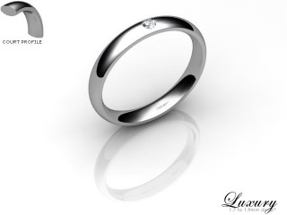 Men's Single Diamond 18ct. White Gold 3mm. Court Wedding Ring-18WG1XRD-3CHG