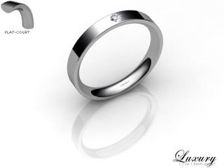 Men's Single Diamond 18ct. White Gold 3mm. Flat-Court Wedding Ring-18WG1XRD-3FCHG