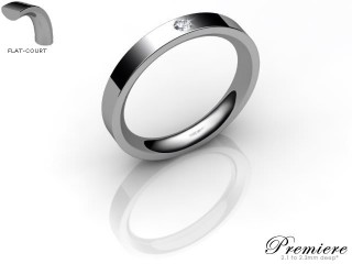 Women's Single Diamond 18ct. White Gold 3mm. Flat-Court Wedding Ring-18WG1XRD-3FCXL