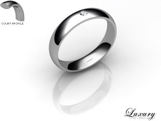 Men's Single Diamond 18ct. White Gold 4mm. Court Wedding Ring-18WG1XRD-4CHG