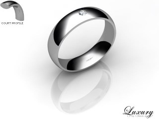 Women's Single Diamond 18ct. White Gold 5mm. Court Wedding Ring-18WG1XRD-5CHL