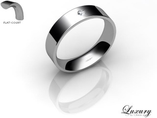 Women's Single Diamond 18ct. White Gold 5mm. Flat-Court Wedding Ring-18WG1XRD-5FCHL