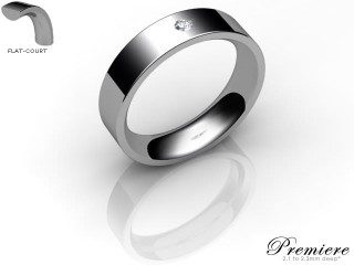 Men's Single Diamond 18ct. White Gold 5mm. Flat-Court Wedding Ring-18WG1XRD-5FCXG