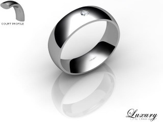 Men's Single Diamond 18ct. White Gold 6mm. Court Wedding Ring-18WG1XRD-6CHG
