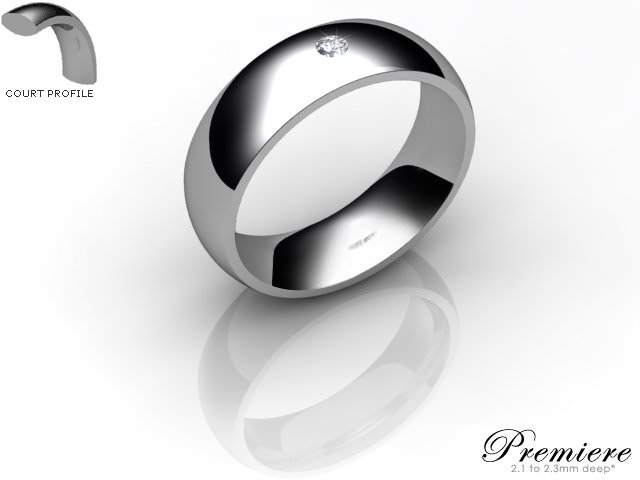Men's Single Diamond 18ct. White Gold 6mm. Court Wedding Ring