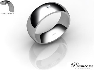 Men's Single Diamond 18ct. White Gold 7mm. Court Wedding Ring-18WG1XRD-7CXG