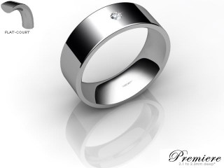 Men's Single Diamond 18ct. White Gold 7mm. Flat-Court Wedding Ring-18WG1XRD-7FCXG