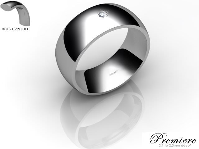 Men's Single Diamond 18ct. White Gold 8mm. Court Wedding Ring
