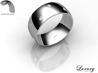 Men's Diamond Scatter 18ct. White Gold 8mm. Court Wedding Ring-18WG25D-8CHG