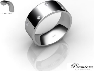 Men's Diamond Scatter 18ct. White Gold 8mm. Flat-Court Wedding Ring-18WG25D-8FCXG