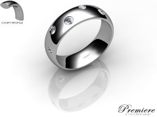 Men's Diamond Scatter 18ct. White Gold 6mm. Court Wedding Ring-18WG25R-6CXG