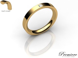 Women's Single Diamond 18ct. Yellow Gold 3mm. Flat-Court Wedding Ring-18YG1XPD-3FCXL