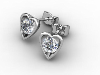 Platinum Heart Shape Setting Round Diamond Stud Earrings
