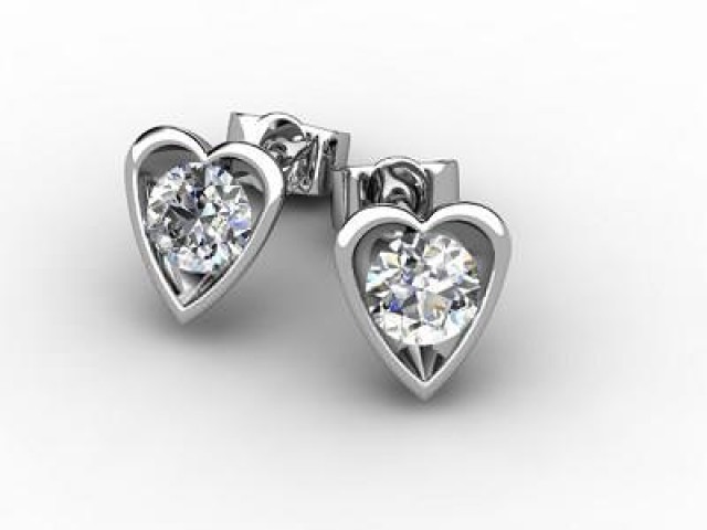 18ct. White Gold Heart Shape Setting Round Diamond Stud Earrings