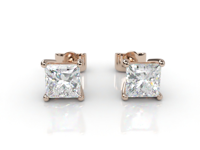 18ct. Rose Gold Classic 4 Claw Princess Diamond Stud Earrings